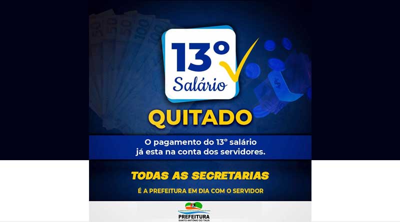 Pagamento da segunda parcela do décimo terceiro